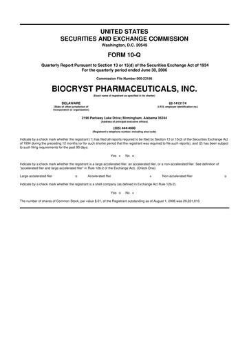 Thumbnail BioCryst Pharmaceuticals
 10-Q Quarterly Report FY 