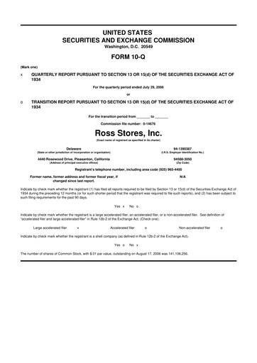 Thumbnail Ross Stores 10-Q Quarterly Report FY 