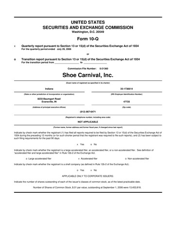 Thumbnail Shoe Carnival
 10-Q Quarterly Report FY 
