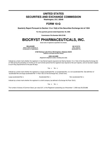 Thumbnail BioCryst Pharmaceuticals
 10-Q Quarterly Report FY 