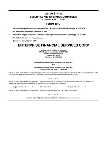 Thumbnail Enterprise Financial Services Corp 10-Q Quarterly Report FY 