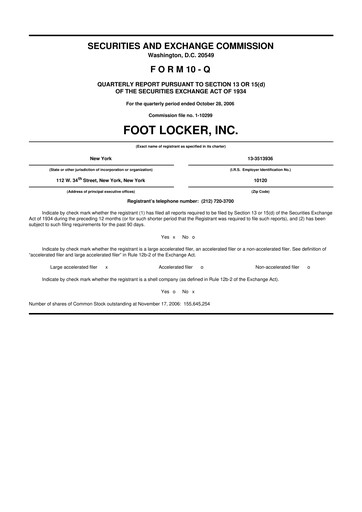 Thumbnail Foot Locker
 10-Q Quarterly Report FY 