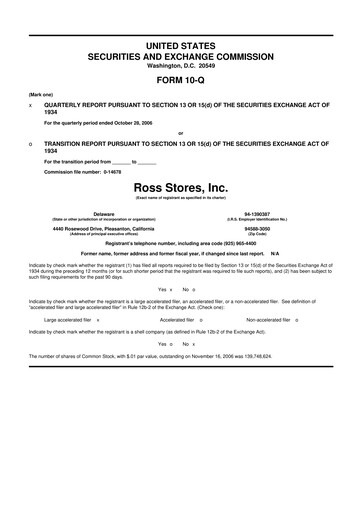 Thumbnail Ross Stores 10-Q Quarterly Report FY 
