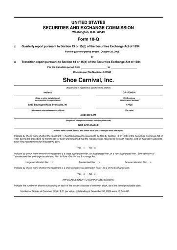 Thumbnail Shoe Carnival
 10-Q Quarterly Report FY 