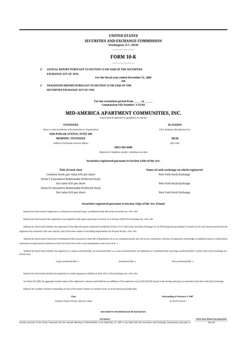 Thumbnail Mid-America Apartment Communities 10-K Annual Report 