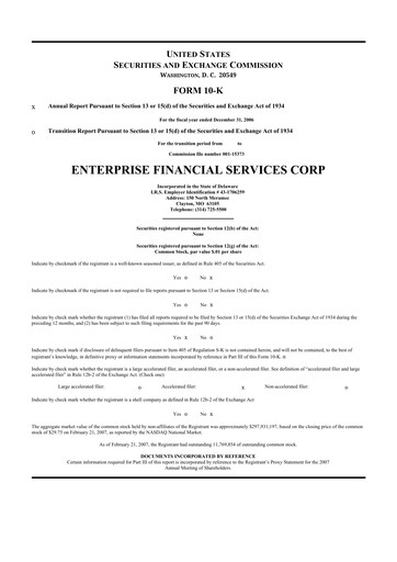 Vorschaubild Enterprise Financial Services Corp 10-K Jahresbericht 