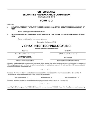 Thumbnail Vishay Intertechnology
 10-Q Quarterly Report FY 