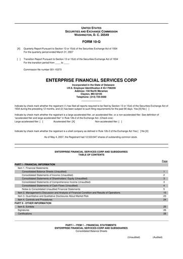 Thumbnail Enterprise Financial Services Corp 10-Q Quarterly Report FY 