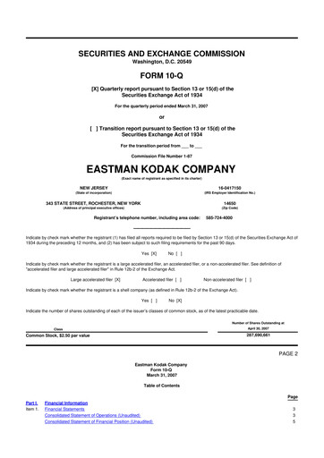 Thumbnail Eastman Kodak Company 10-Q Quarterly Report FY 