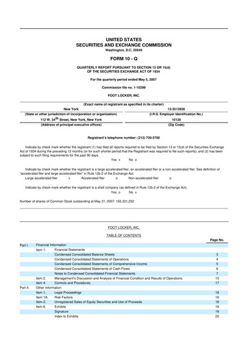 Thumbnail Foot Locker
 10-Q Quarterly Report FY 