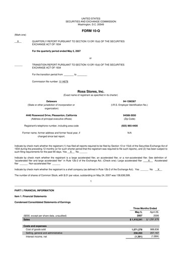 Thumbnail Ross Stores 10-Q Quarterly Report FY 