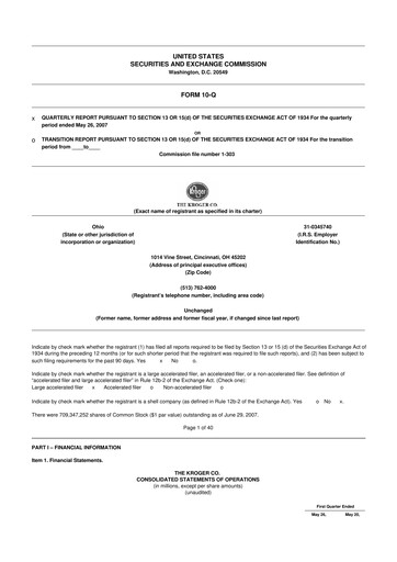 Miniature Kroger 10-Q Rapport trimestriel  