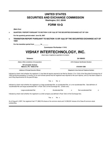 Thumbnail Vishay Intertechnology
 10-Q Quarterly Report FY 