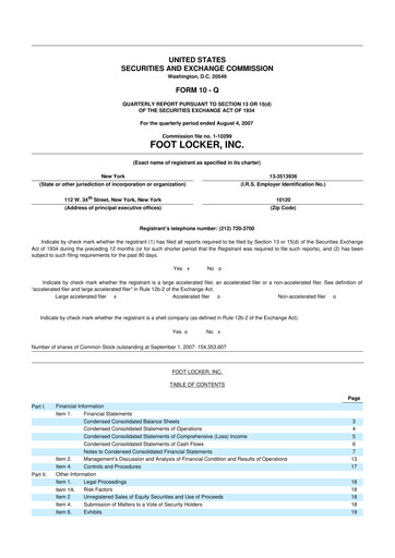 Thumbnail Foot Locker
 10-Q Quarterly Report FY 