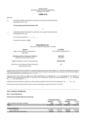 Thumbnail Ross Stores 10-Q Quarterly Report FY 