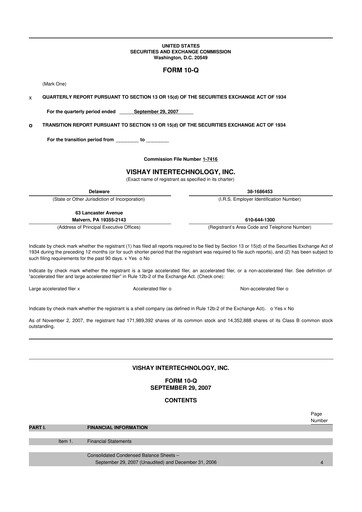 Thumbnail Vishay Intertechnology
 10-Q Quarterly Report FY 
