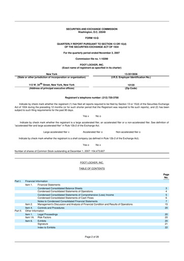 Thumbnail Foot Locker
 10-Q Quarterly Report FY 