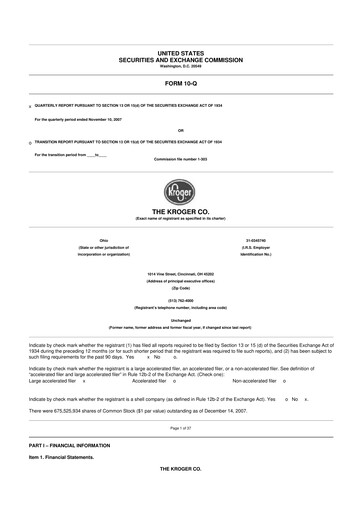 Miniature Kroger 10-Q Rapport trimestriel  
