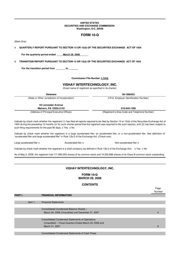 Thumbnail Vishay Intertechnology
 10-Q Quarterly Report FY 