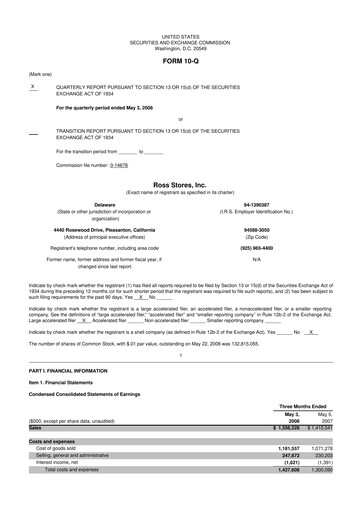Thumbnail Ross Stores 10-Q Quarterly Report FY 
