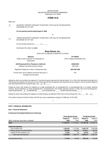 Thumbnail Ross Stores 10-Q Quarterly Report FY 