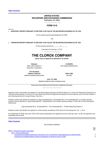 Thumbnail Clorox 10-Q Quarterly Report FY 