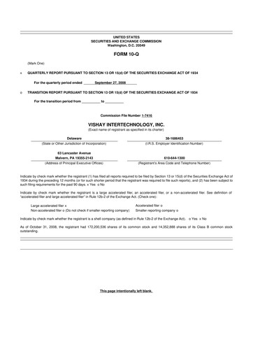 Thumbnail Vishay Intertechnology
 10-Q Quarterly Report FY 