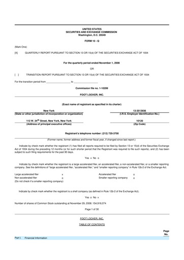 Thumbnail Foot Locker
 10-Q Quarterly Report FY 