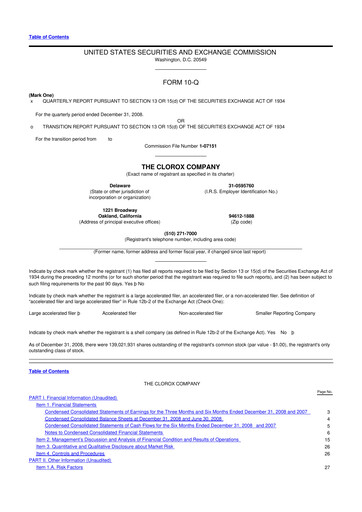 Thumbnail Clorox 10-Q Quarterly Report FY 