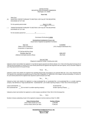 Thumbnail Regeneron Pharmaceuticals 10-Q Quarterly Report FY 