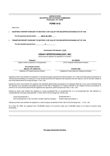 Thumbnail Vishay Intertechnology
 10-Q Quarterly Report FY 