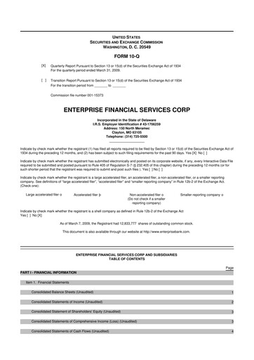 Thumbnail Enterprise Financial Services Corp 10-Q Quarterly Report FY 