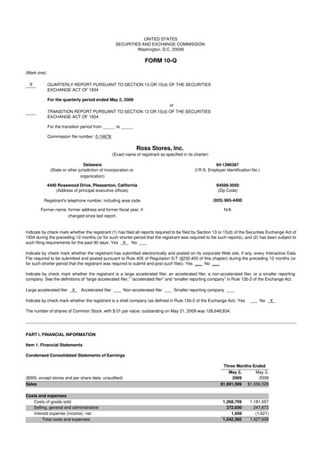 Thumbnail Ross Stores 10-Q Quarterly Report FY 