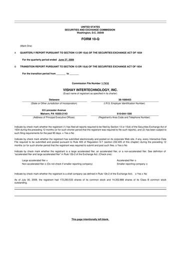 Thumbnail Vishay Intertechnology
 10-Q Quarterly Report FY 