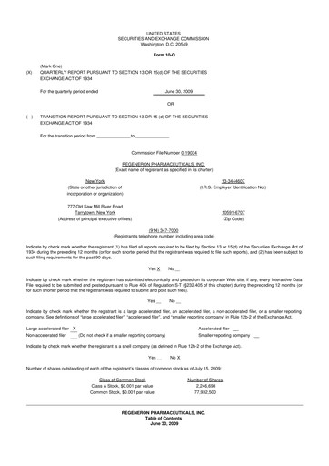 Thumbnail Regeneron Pharmaceuticals 10-Q Quarterly Report FY 