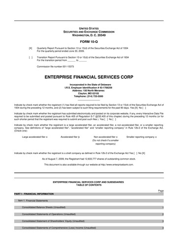 Thumbnail Enterprise Financial Services Corp 10-Q Quarterly Report FY 