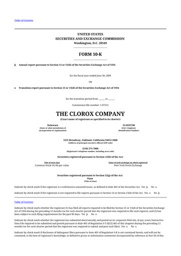 Thumbnail Clorox 10-K Annual Report 