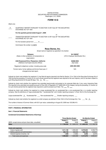Thumbnail Ross Stores 10-Q Quarterly Report FY 