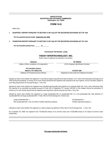 Thumbnail Vishay Intertechnology
 10-Q Quarterly Report FY 