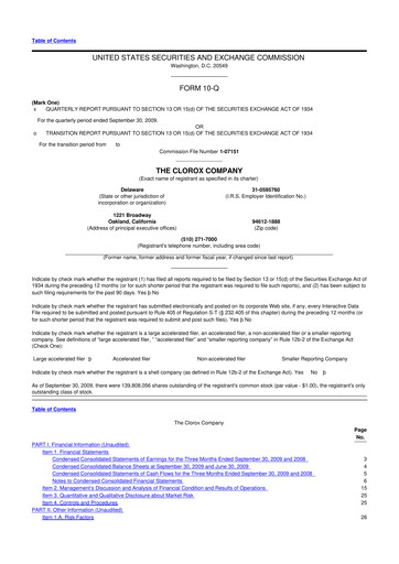 Thumbnail Clorox 10-Q Quarterly Report FY 