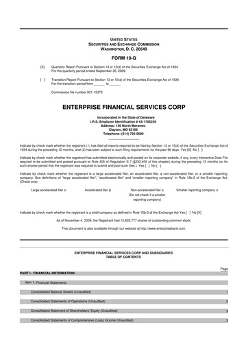 Thumbnail Enterprise Financial Services Corp 10-Q Quarterly Report FY 