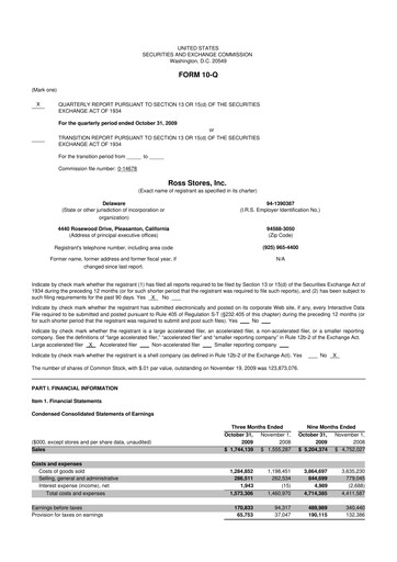 Thumbnail Ross Stores 10-Q Quarterly Report FY 