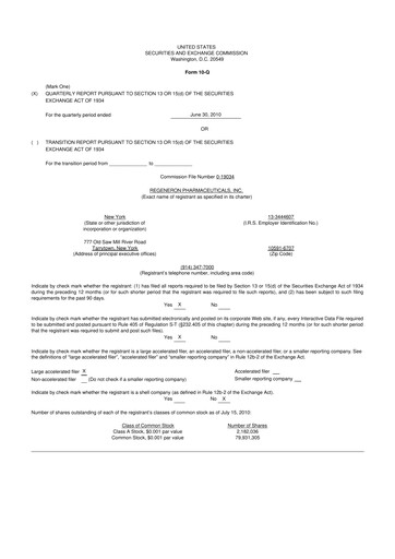 Thumbnail Regeneron Pharmaceuticals 10-Q Quarterly Report FY2010 
