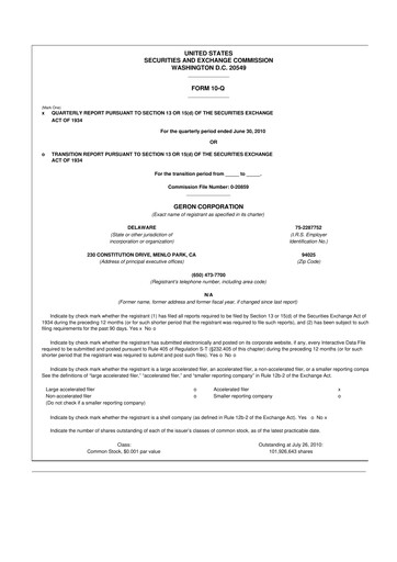 Thumbnail Geron 10-Q Quarterly Report FY 