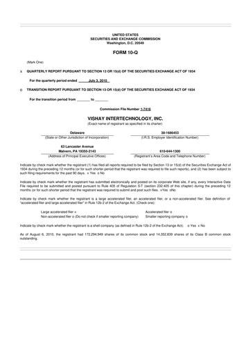 Thumbnail Vishay Intertechnology
 10-Q Quarterly Report FY2010 