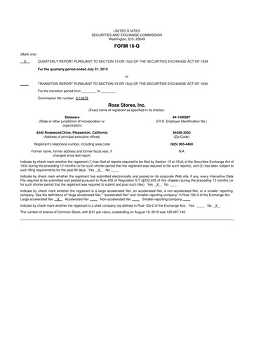 Thumbnail Ross Stores 10-Q Quarterly Report FY2010 