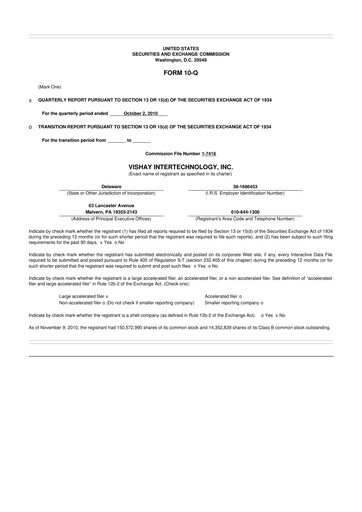 Thumbnail Vishay Intertechnology
 10-Q Quarterly Report FY2010 