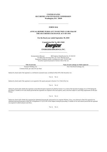 Thumbnail Edgewell Personal Care
 10-K Annual Report 2010