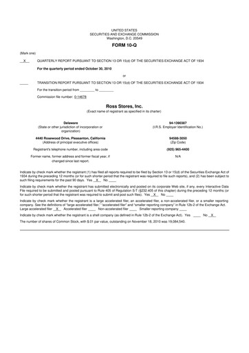 Thumbnail Ross Stores 10-Q Quarterly Report FY2010 