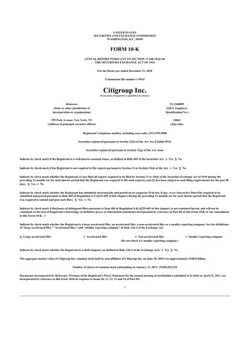 Miniature Citigroup 10-K Rapport annuel 2010